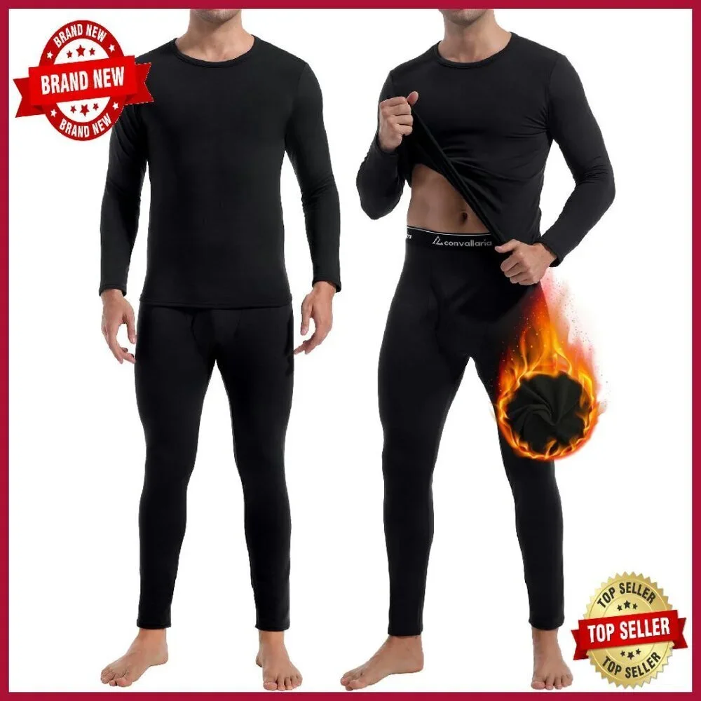 Men's Thermal Underwear Set Fleece Lined Base Layer Long Johns Top Bottom